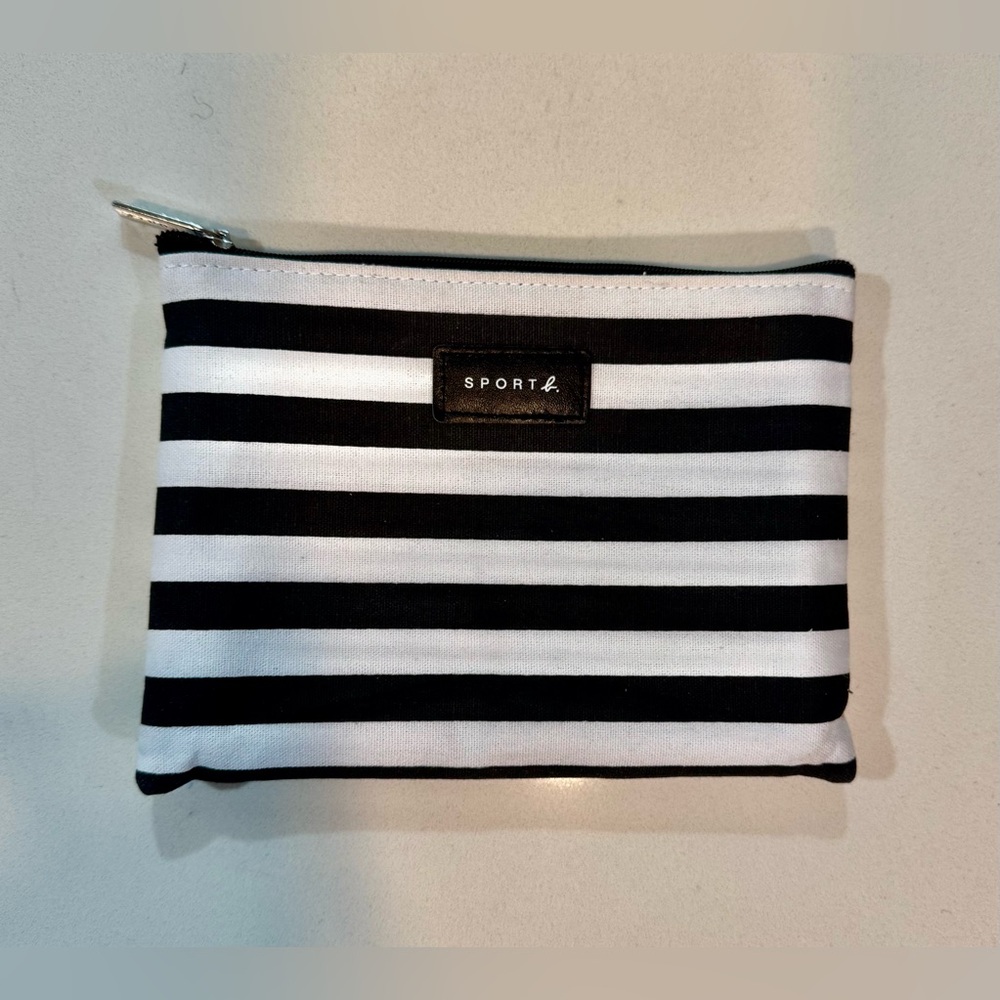 Agnes B. Black and White Striped Cosmetic Bag